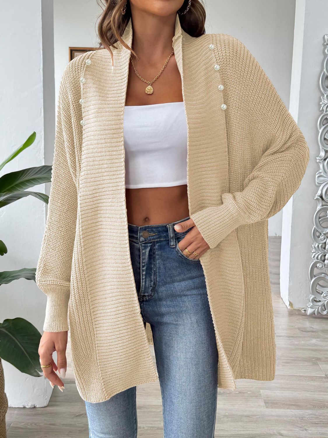 Clarice - Elegante, lockere Strickjacke mit langen Ärmeln und offener Vorderseite