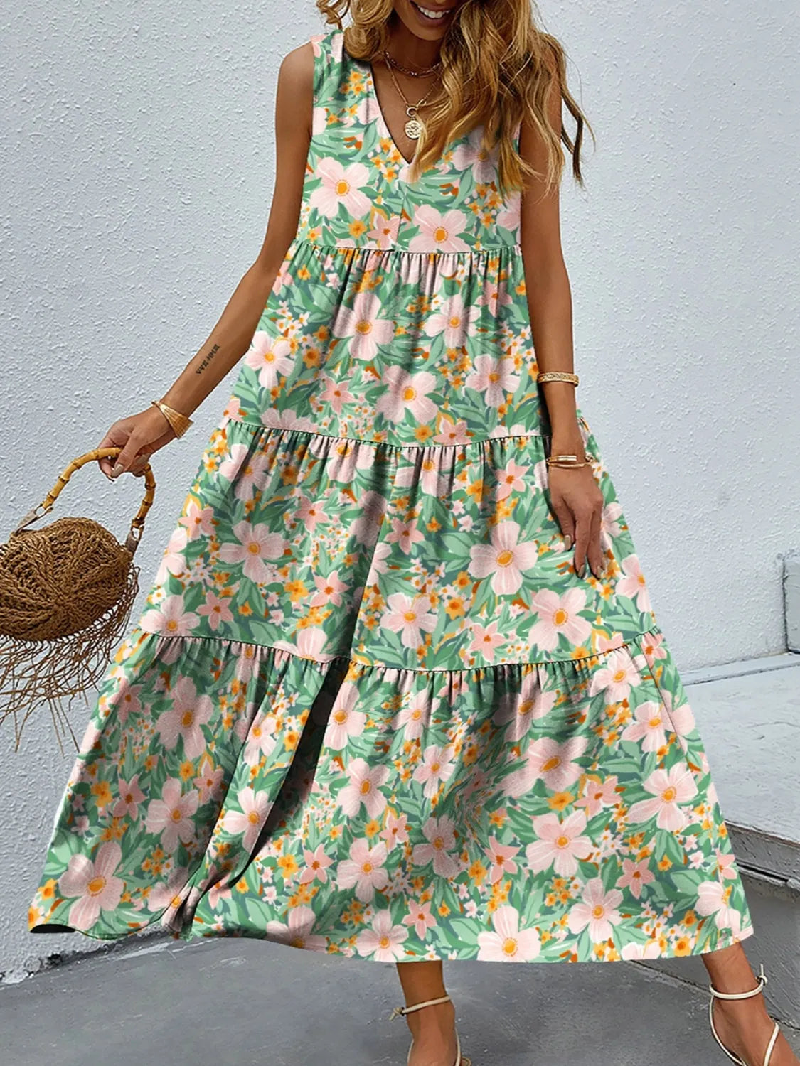 Taylor - Elegantes ärmelloses Maxikleid mit V-Ausschnitt und Blumenmuster