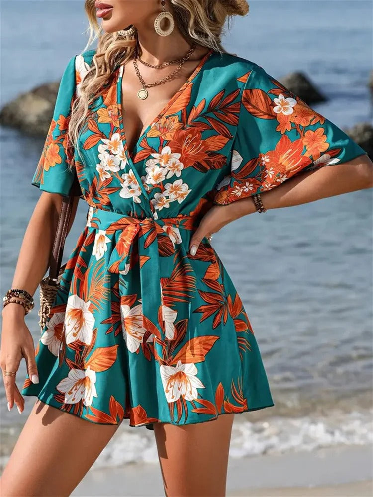 Penelope - Romper mit Blumenmuster und Wickelausschnitt