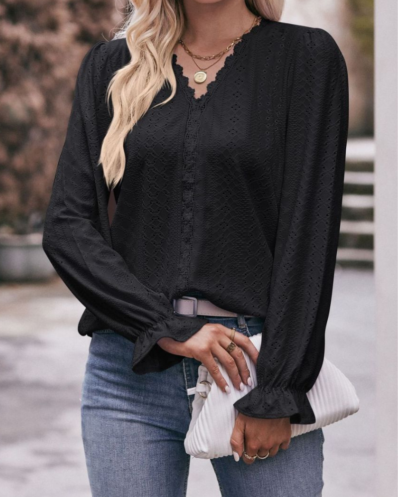 Rhea - Elegante Bluse mit V-Ausschnitt und Volantärmeln