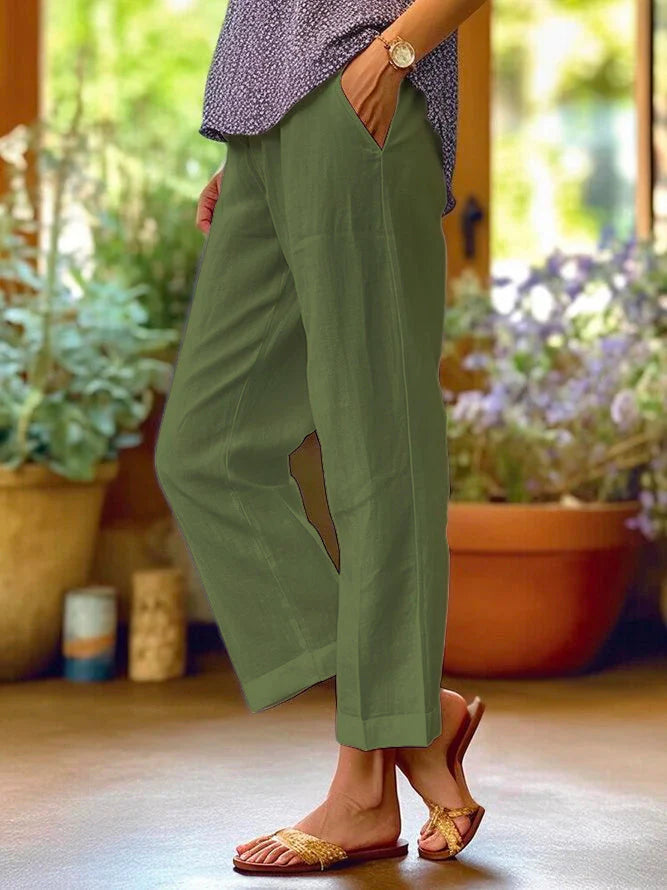 Vera | Einfarbige, lockere Hose aus Leinen, Baumwolle und Leinen