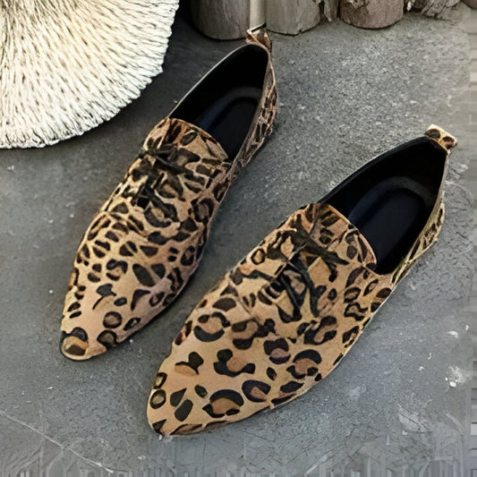 Sabrina | Damen Leopard Print Lace-Up Pointed Toe Flats
