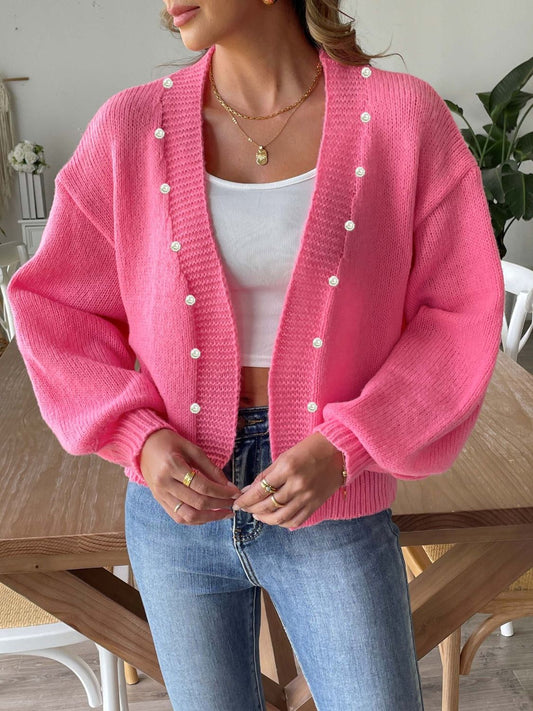 Kenna - Eleganter, offener Cardigan mit Perlen und langen Ärmeln