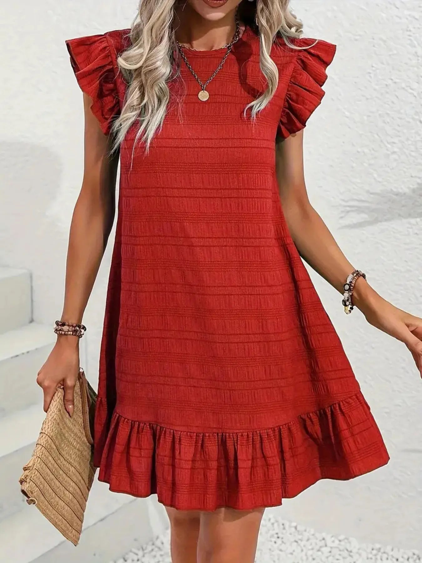 Madelyn - Texturiertes Minikleid mit Volantärmeln