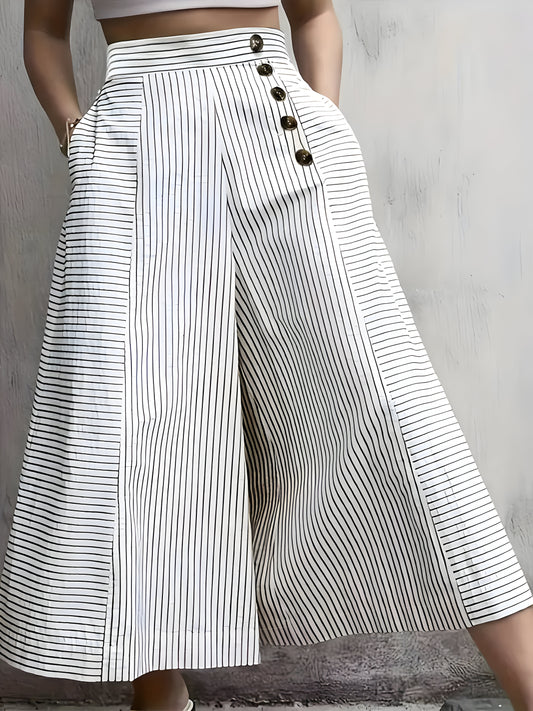 Angelica | Lässige gestreifte Hose mit weitem Bein für Damen