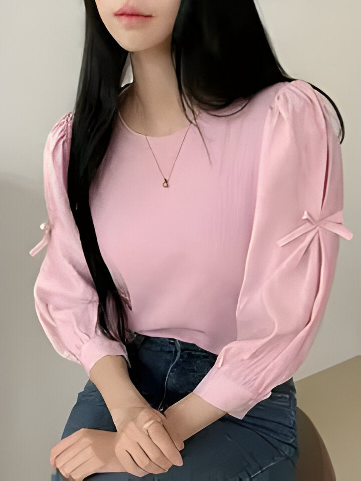 Maria | Elegante Damenbluse mit langen Ärmeln und Schleifendetail