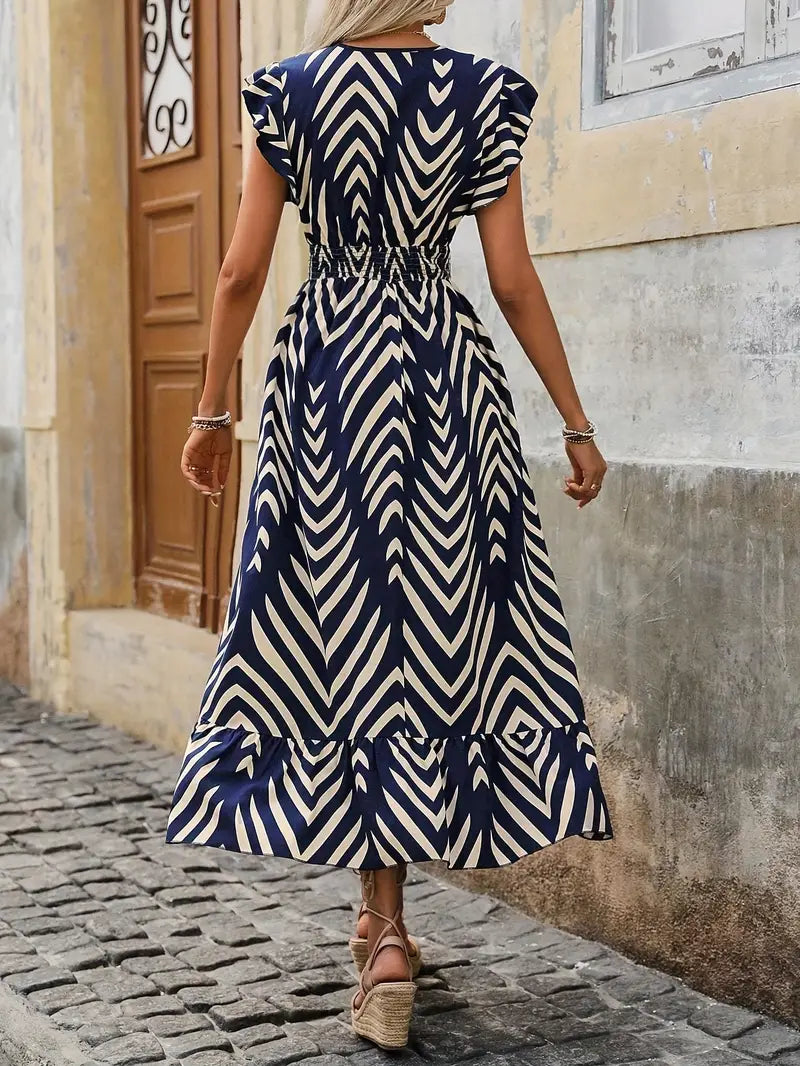 Rosie - Elegantes Maxikleid mit geometrischem V-Ausschnitt für Damen