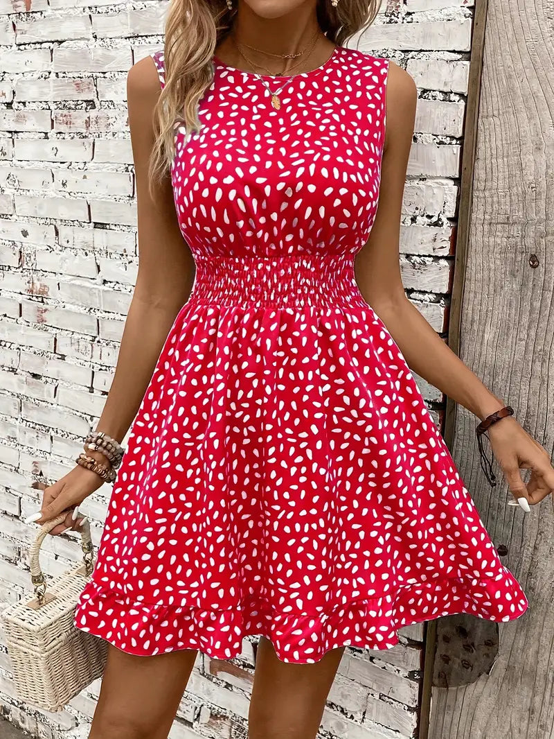 Isabella | Elegantes ärmelloses A-Linien-Kleid mit weißem Blumendruck für Damen