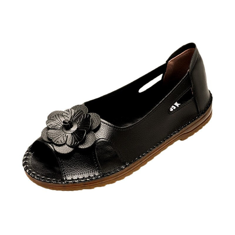 Bea - Schwarze geblümte Sandalen