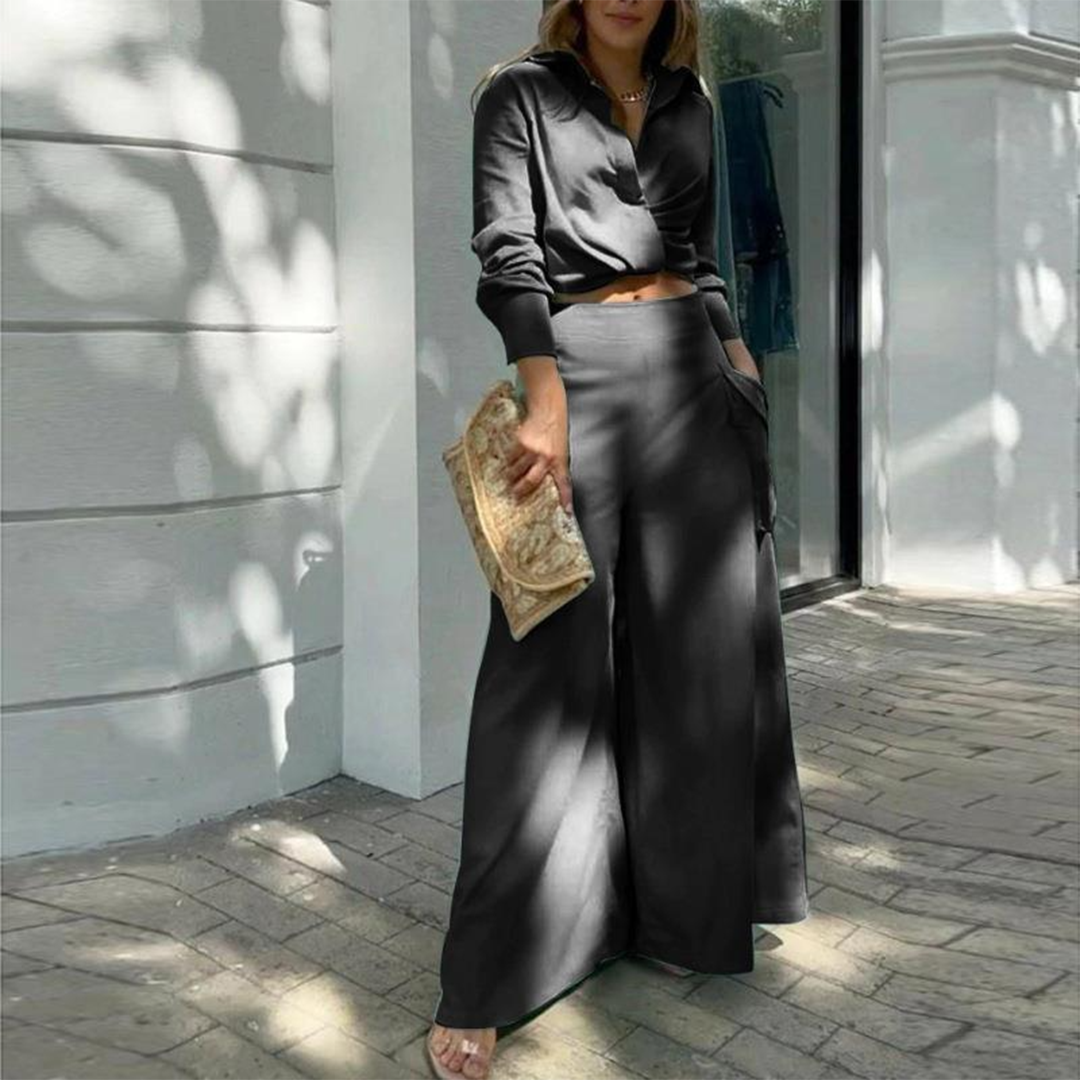 Althea - Elegantes Crop-Top mit Langarm und Hose mit weitem Bein