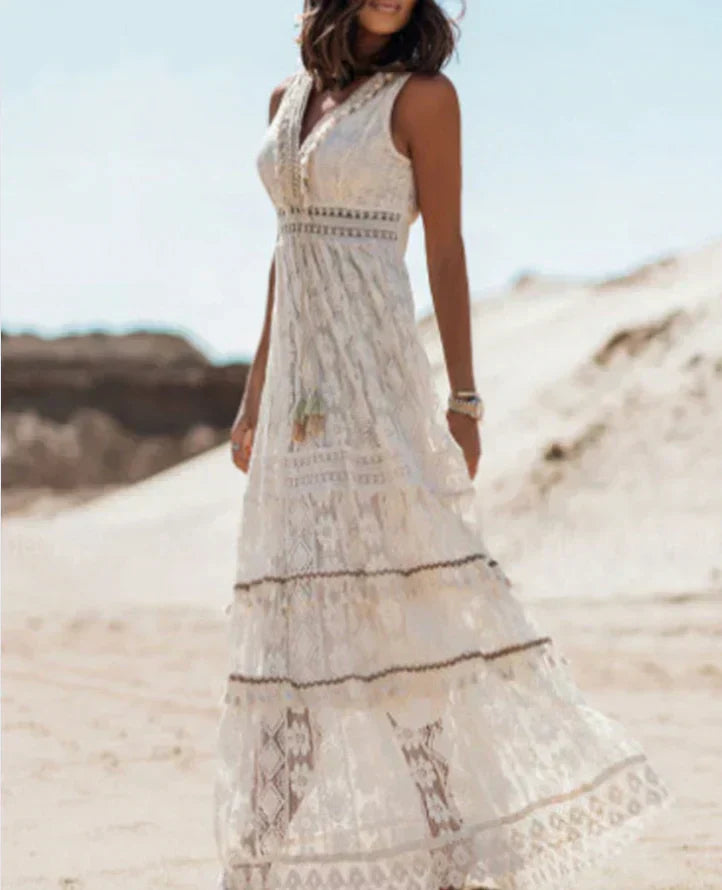 Reba - Ärmelloses Kleid aus Boho-Spitze