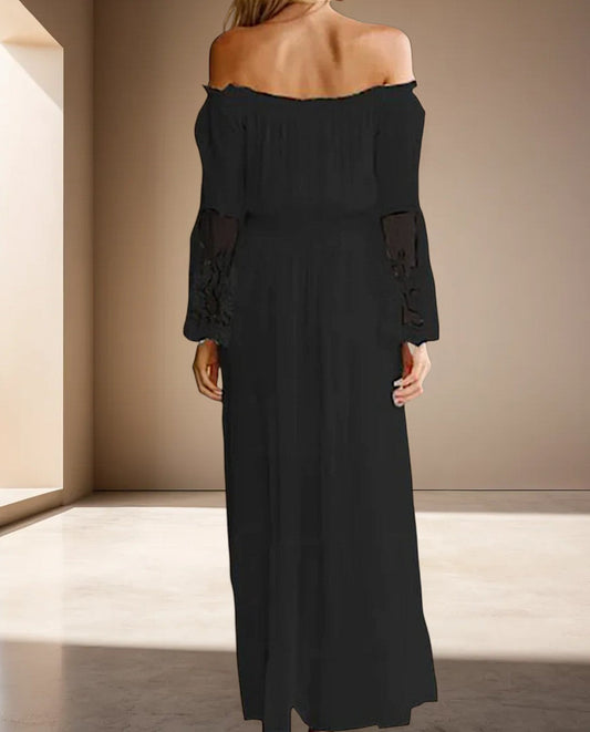 Ayla | Langes Spitzenkleid in Weiß und Schwarz