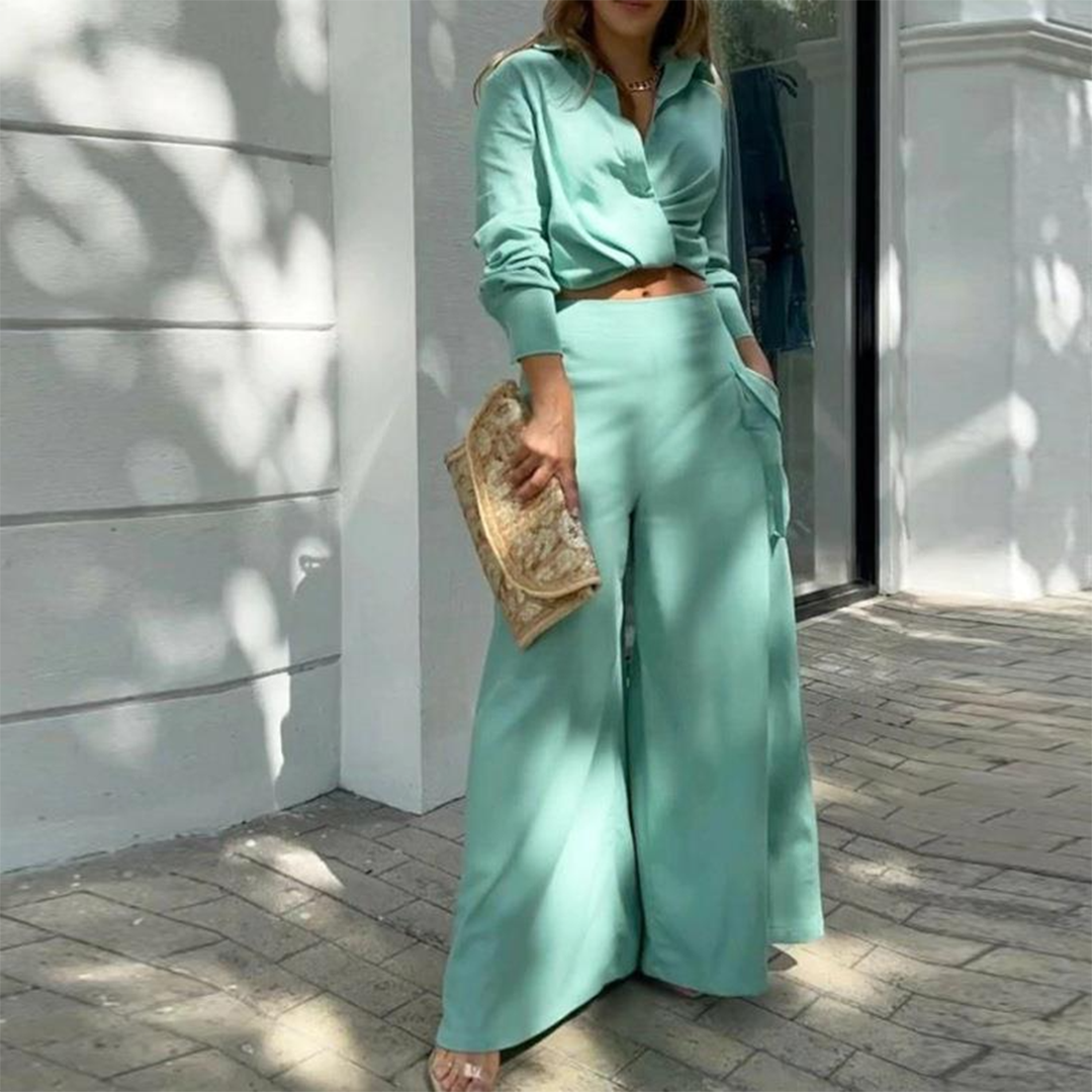Althea - Elegantes Crop-Top mit Langarm und Hose mit weitem Bein