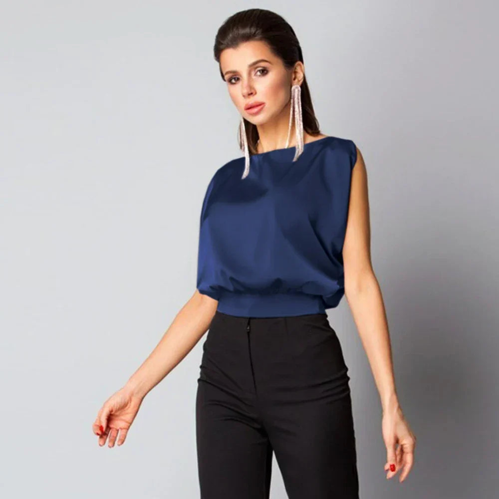Giovanna | Ärmelloses Satin-Seiden-Top für Frauen mit Schleifendetail auf dem Rücken