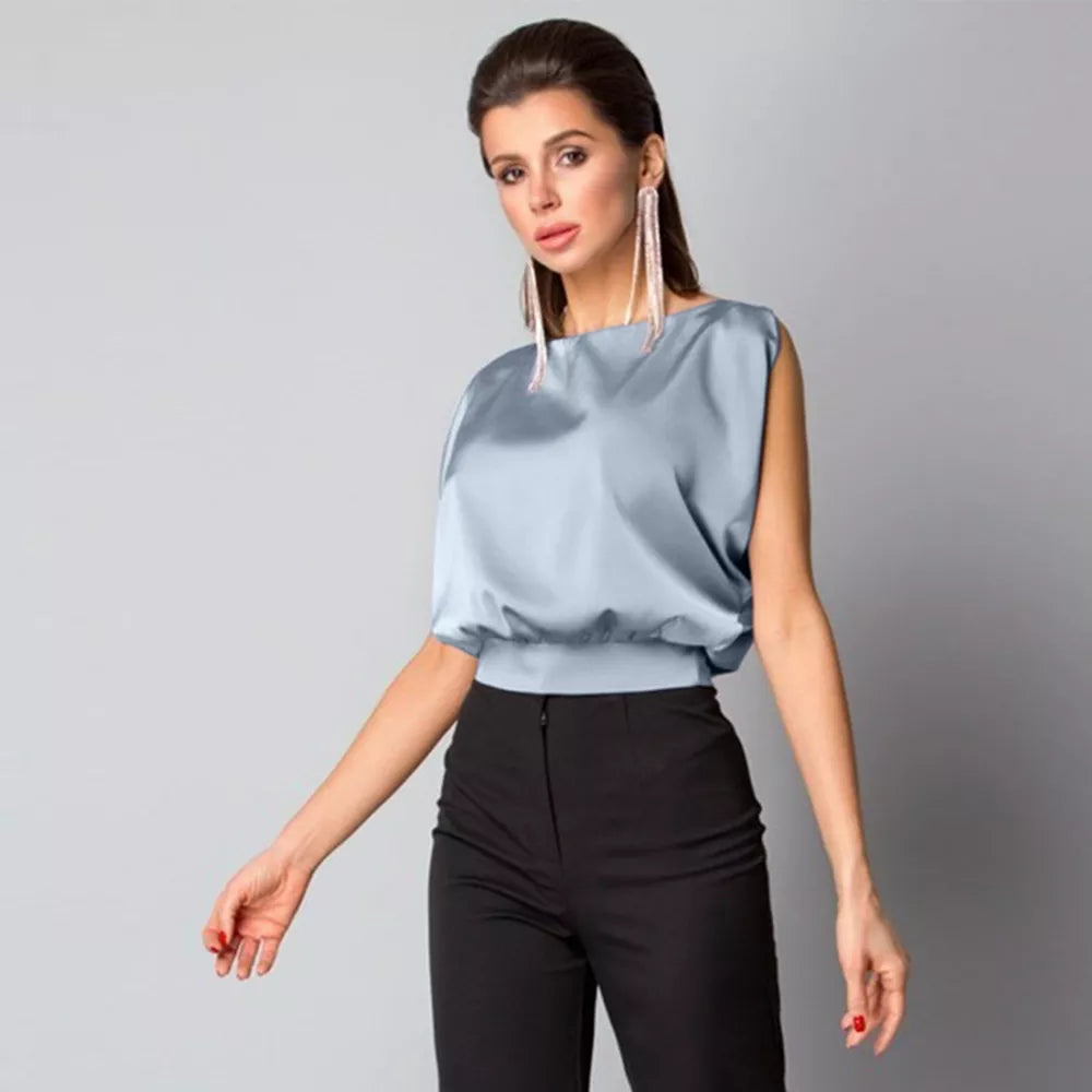 Giovanna | Ärmelloses Satin-Seiden-Top für Frauen mit Schleifendetail auf dem Rücken