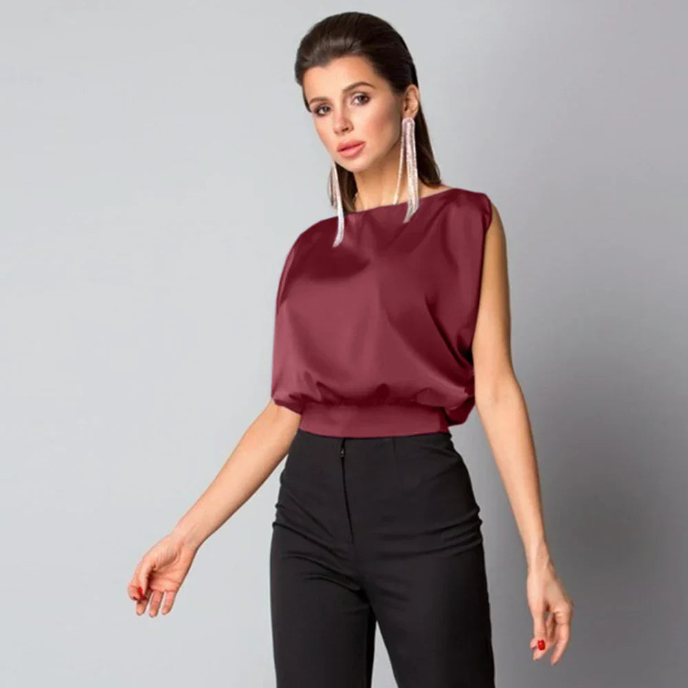 Giovanna | Ärmelloses Satin-Seiden-Top für Frauen mit Schleifendetail auf dem Rücken