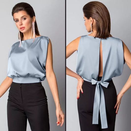Giovanna | Ärmelloses Satin-Seiden-Top für Frauen mit Schleifendetail auf dem Rücken