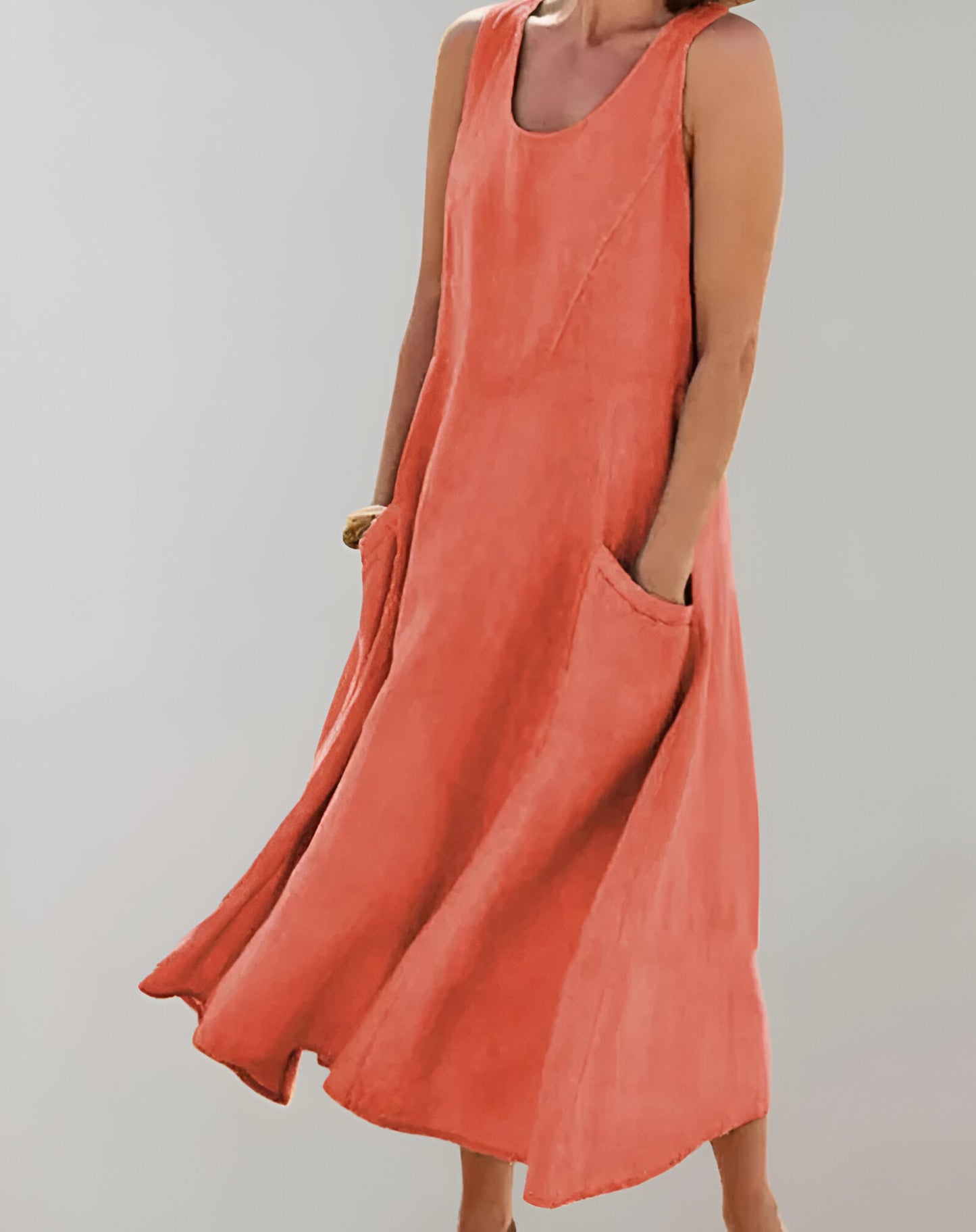 Camila - Locker sitzendes, ärmelloses Midikleid aus Baumwolle mit U-Ausschnitt und Taschendetails