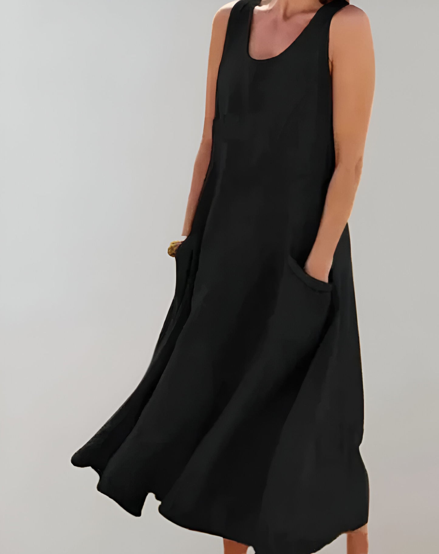 Camila - Locker sitzendes, ärmelloses Midikleid aus Baumwolle mit U-Ausschnitt und Taschendetails