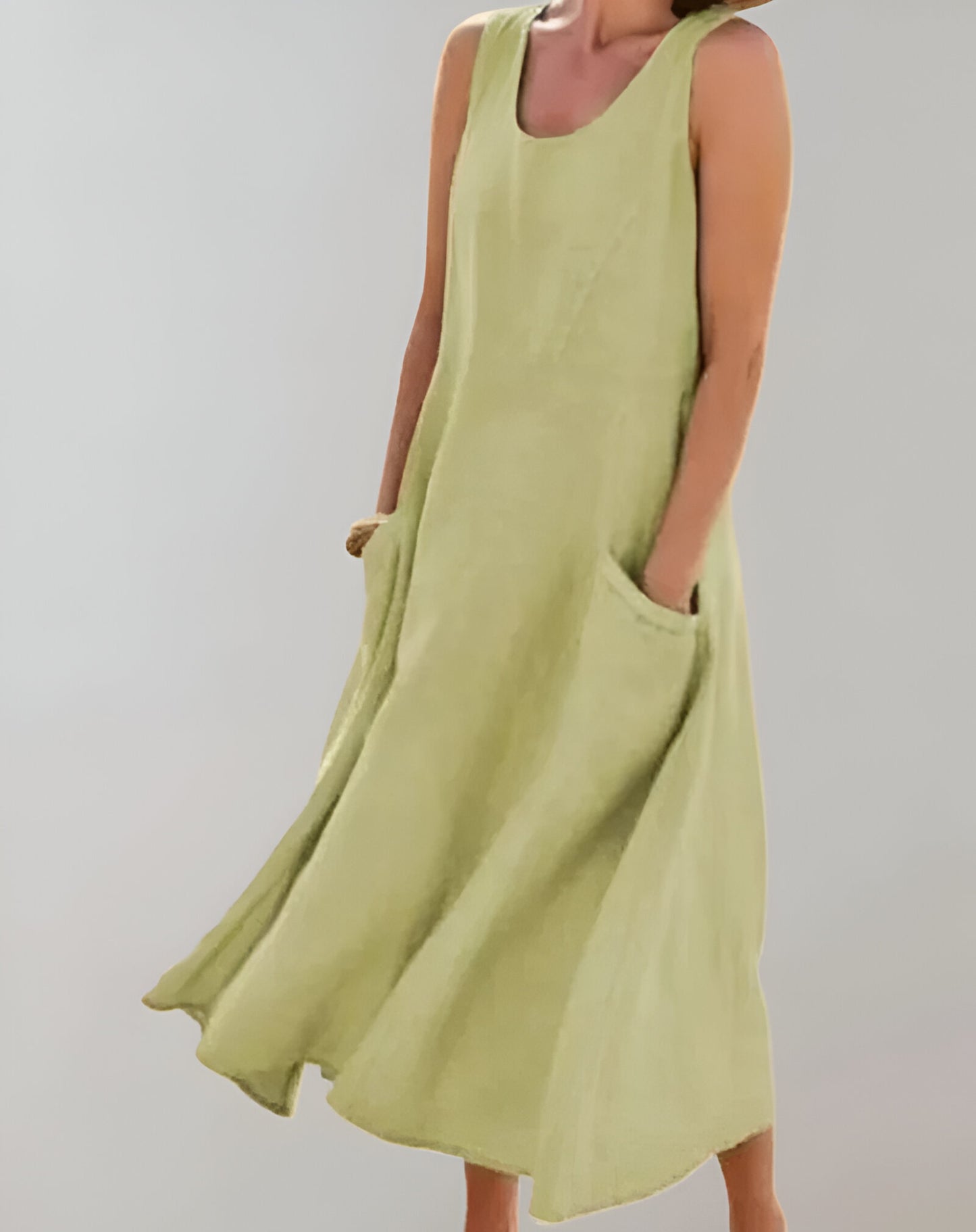 Camila - Locker sitzendes, ärmelloses Midikleid aus Baumwolle mit U-Ausschnitt und Taschendetails