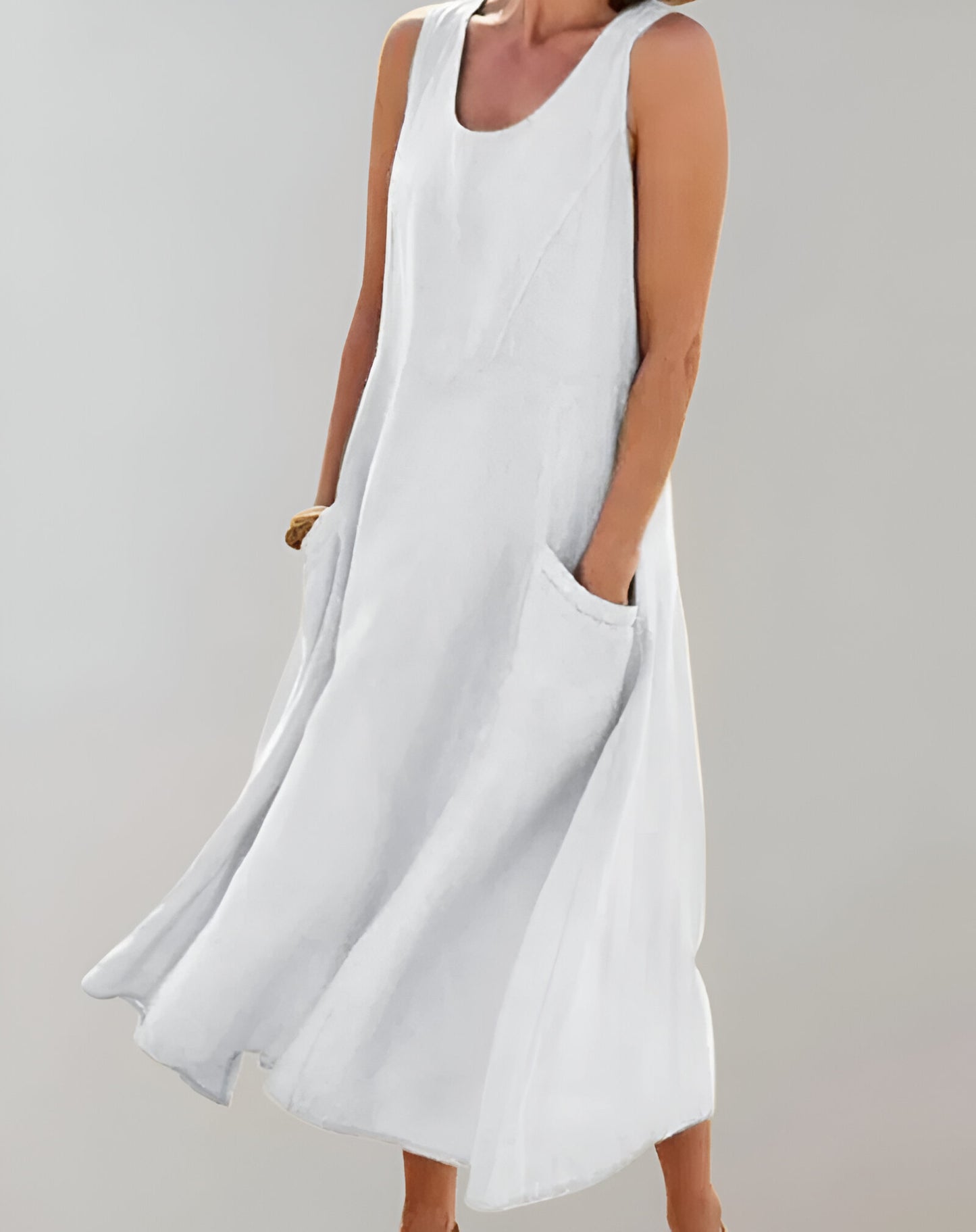 Camila - Locker sitzendes, ärmelloses Midikleid aus Baumwolle mit U-Ausschnitt und Taschendetails