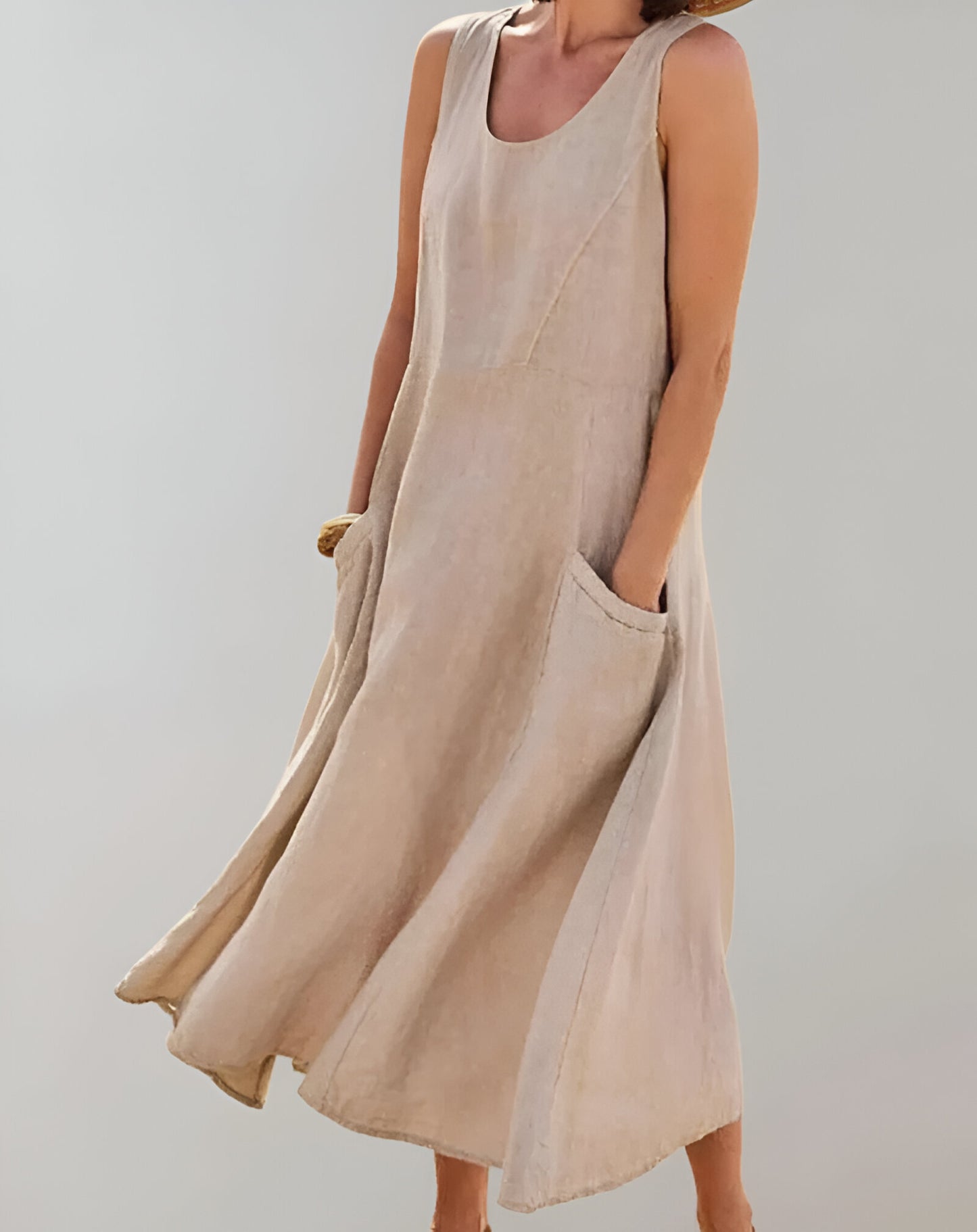 Camila - Locker sitzendes, ärmelloses Midikleid aus Baumwolle mit U-Ausschnitt und Taschendetails