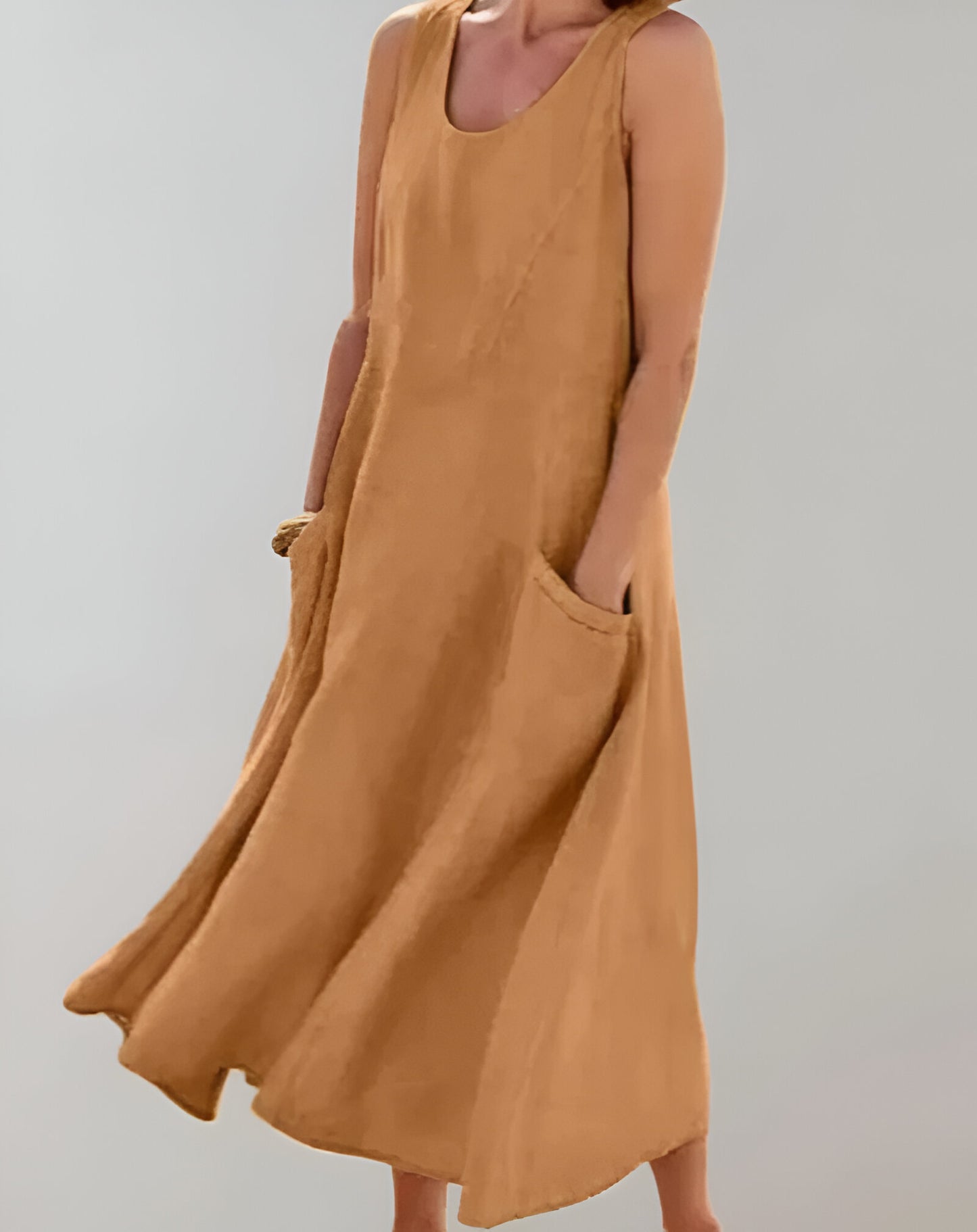 Camila - Locker sitzendes, ärmelloses Midikleid aus Baumwolle mit U-Ausschnitt und Taschendetails