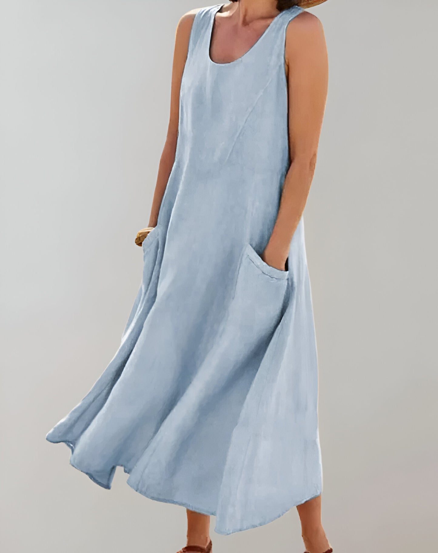 Camila - Locker sitzendes, ärmelloses Midikleid aus Baumwolle mit U-Ausschnitt und Taschendetails