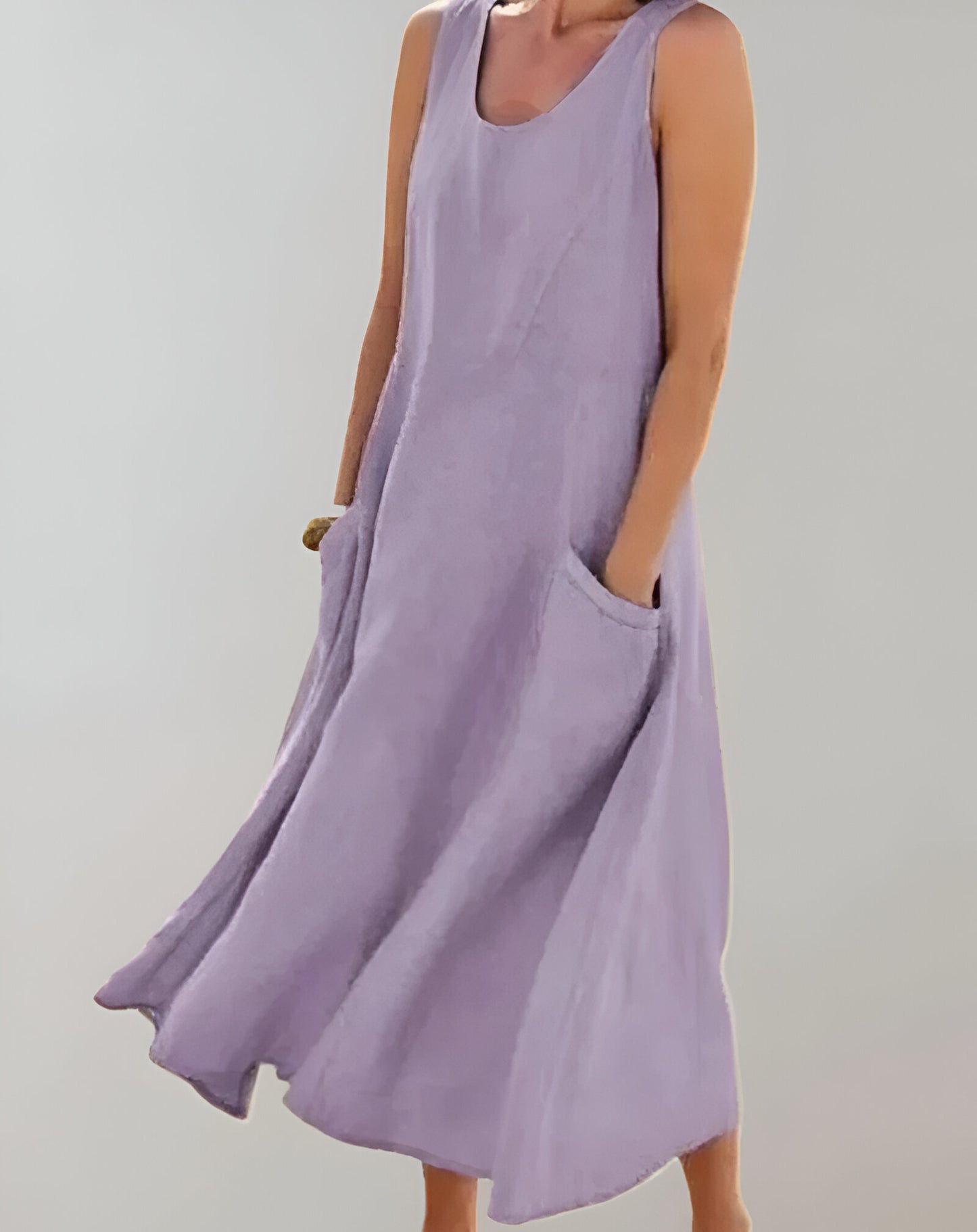 Camila - Locker sitzendes, ärmelloses Midikleid aus Baumwolle mit U-Ausschnitt und Taschendetails