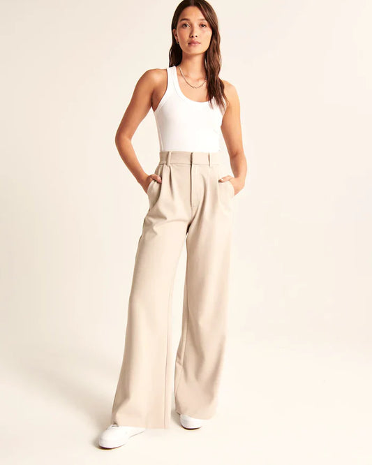 Alina | Taillierte Hose mit weitem Bein in Beige