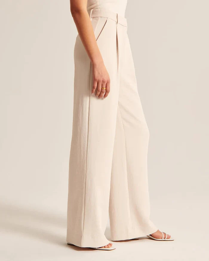 Alina | Taillierte Hose mit weitem Bein in Beige