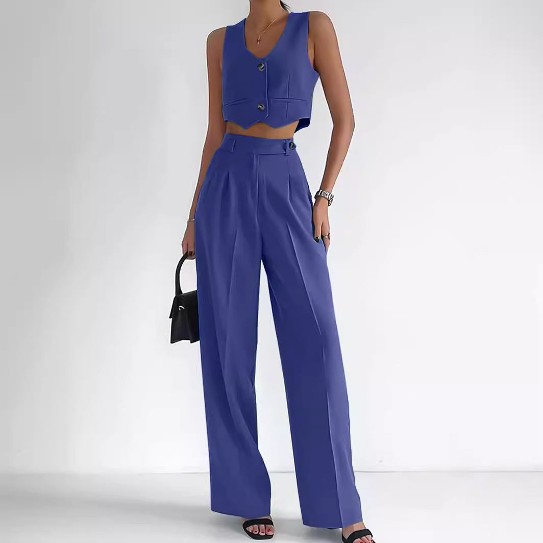 Marella - Elegantes Set mit kurzer Weste, V-Ausschnitt, Frontknöpfen und High-Waist-Hose