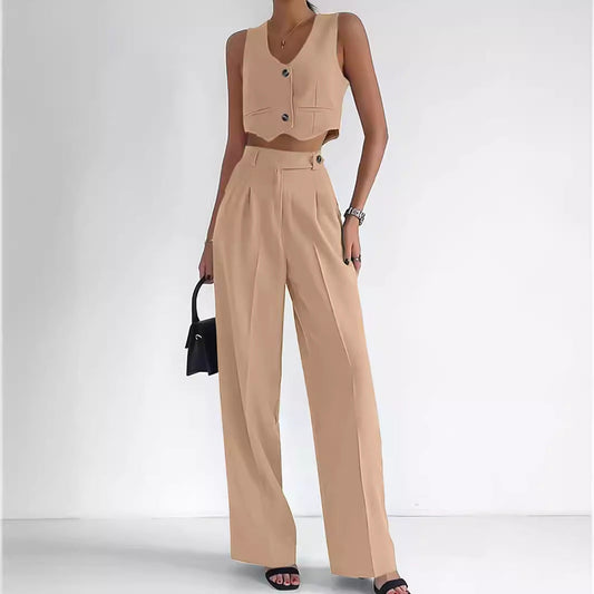Marella - Elegantes Set mit kurzer Weste, V-Ausschnitt, Frontknöpfen und High-Waist-Hose
