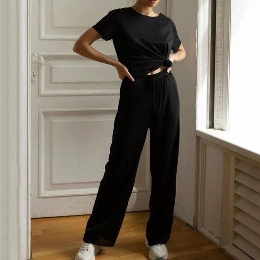 Beatriz - Lässiges Set mit Kurzarm-Top und weiten Hosen