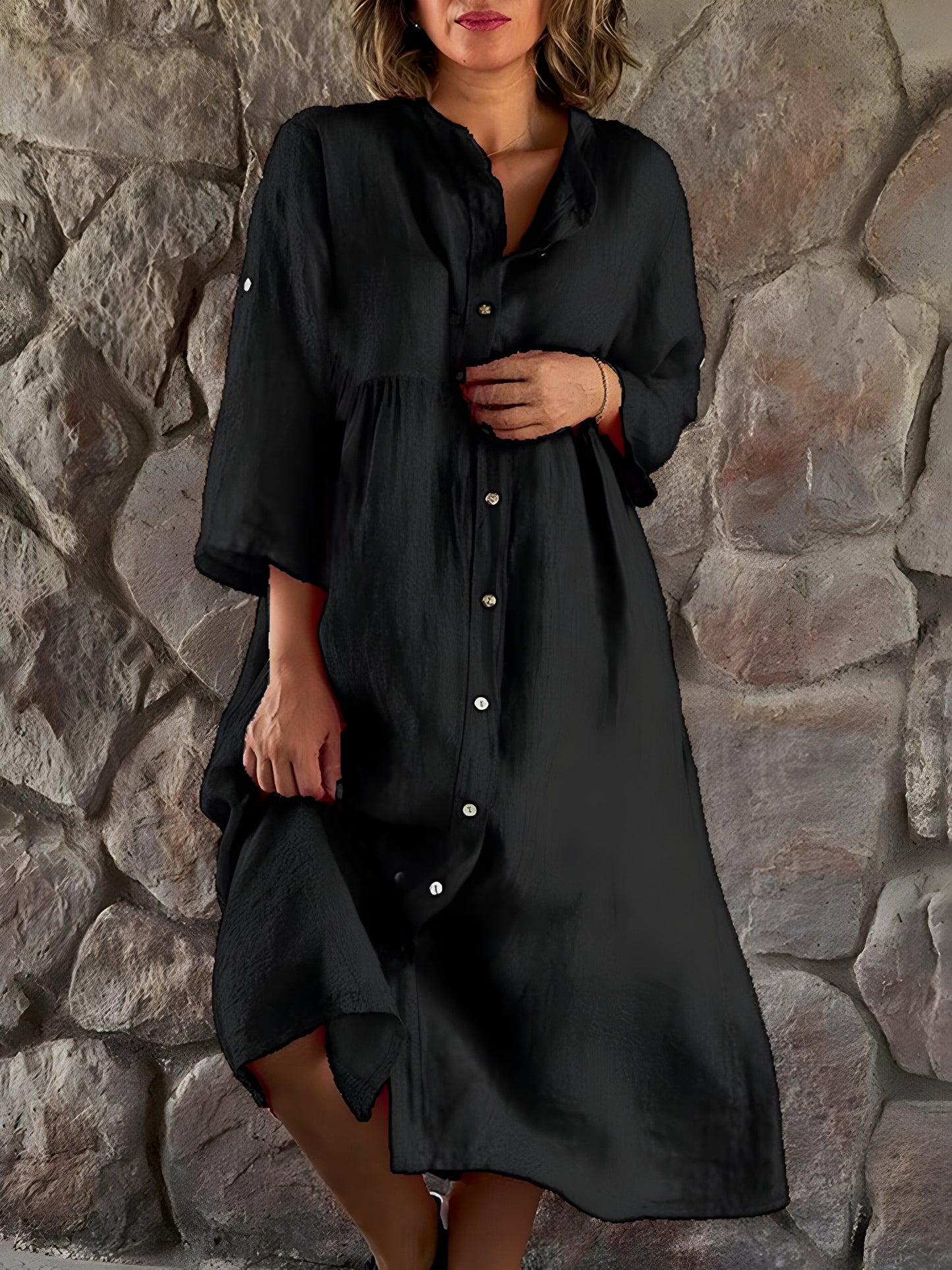 Jenna | Langes Kleid aus Baumwolle und Leinen