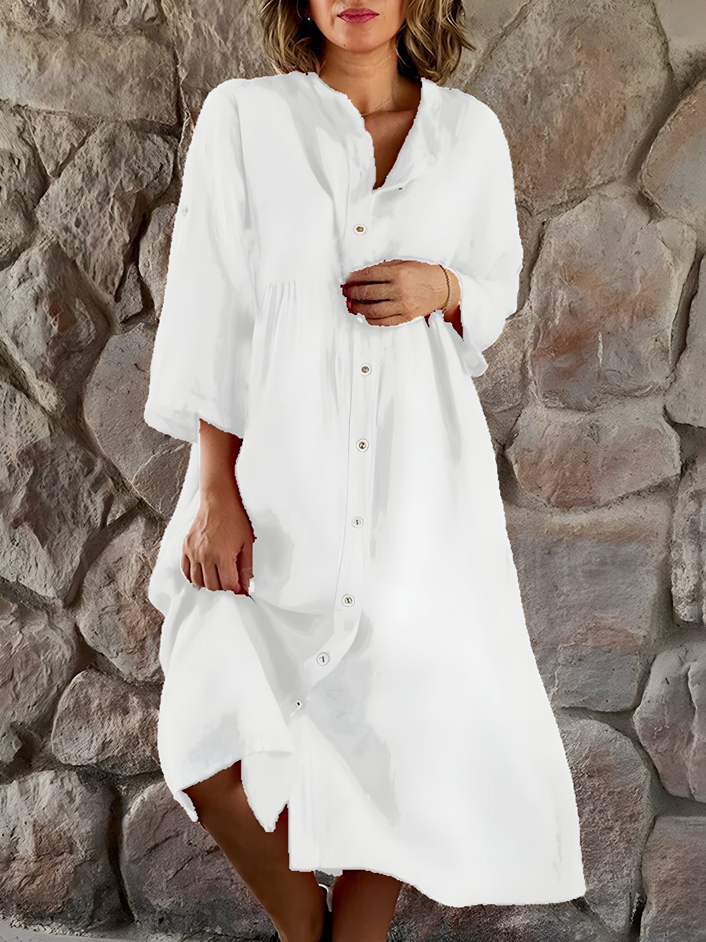 Jenna | Langes Kleid aus Baumwolle und Leinen