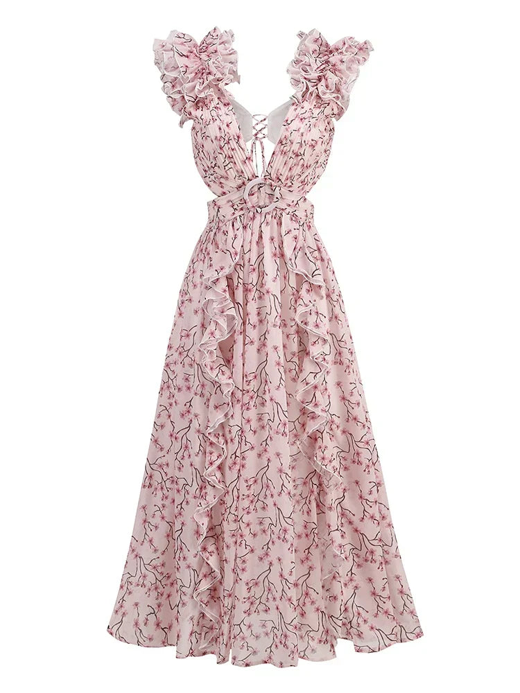 Daniela | Maxikleid mit Rüschenausschnitt für elegante Anlässe