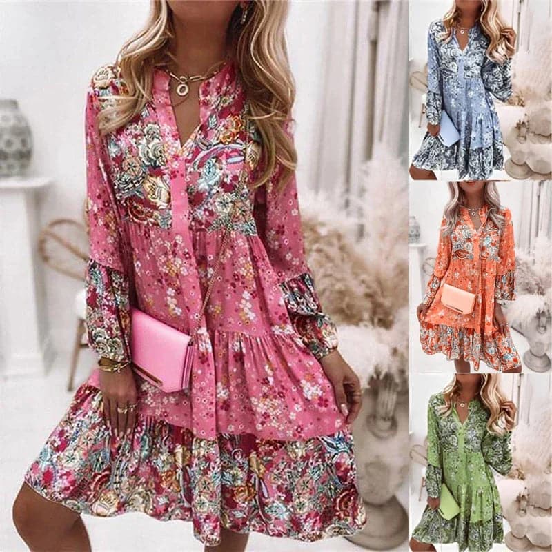 Blaire | Mehrfarbiges Sommerkleid mit V-Ausschnitt