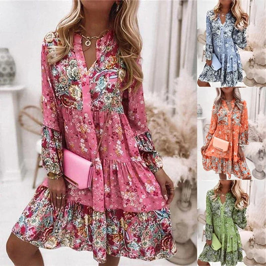 Blaire | Mehrfarbiges Sommerkleid mit V-Ausschnitt