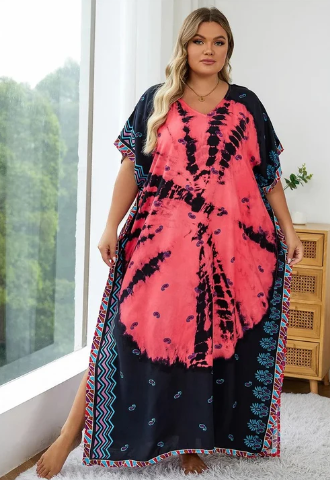 Avery | Mehrfarbiges lockeres Boho-Kleid mit V-Ausschnitt