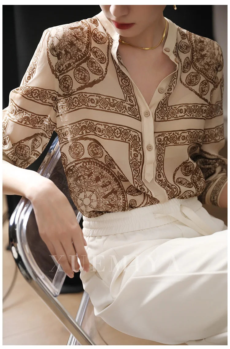 Felicity | Elegante Damenbluse mit langen Ärmeln und Druck