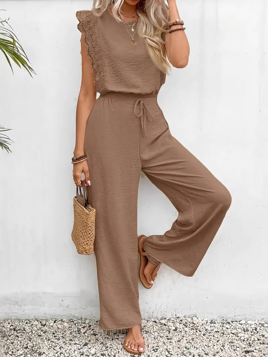 Cecile - Elegantes Set mit Spitzentop ohne Ärmel und weiter Hose mit Kordelzug