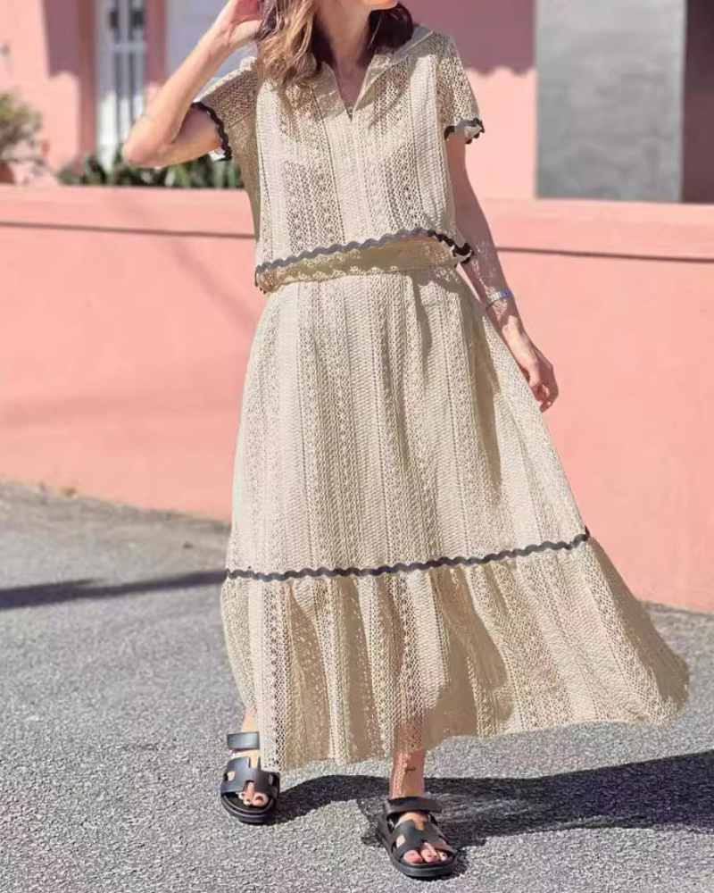 Ellaine - Elegantes Set mit Rock und lockerem Kurzarm-Top aus Spitze