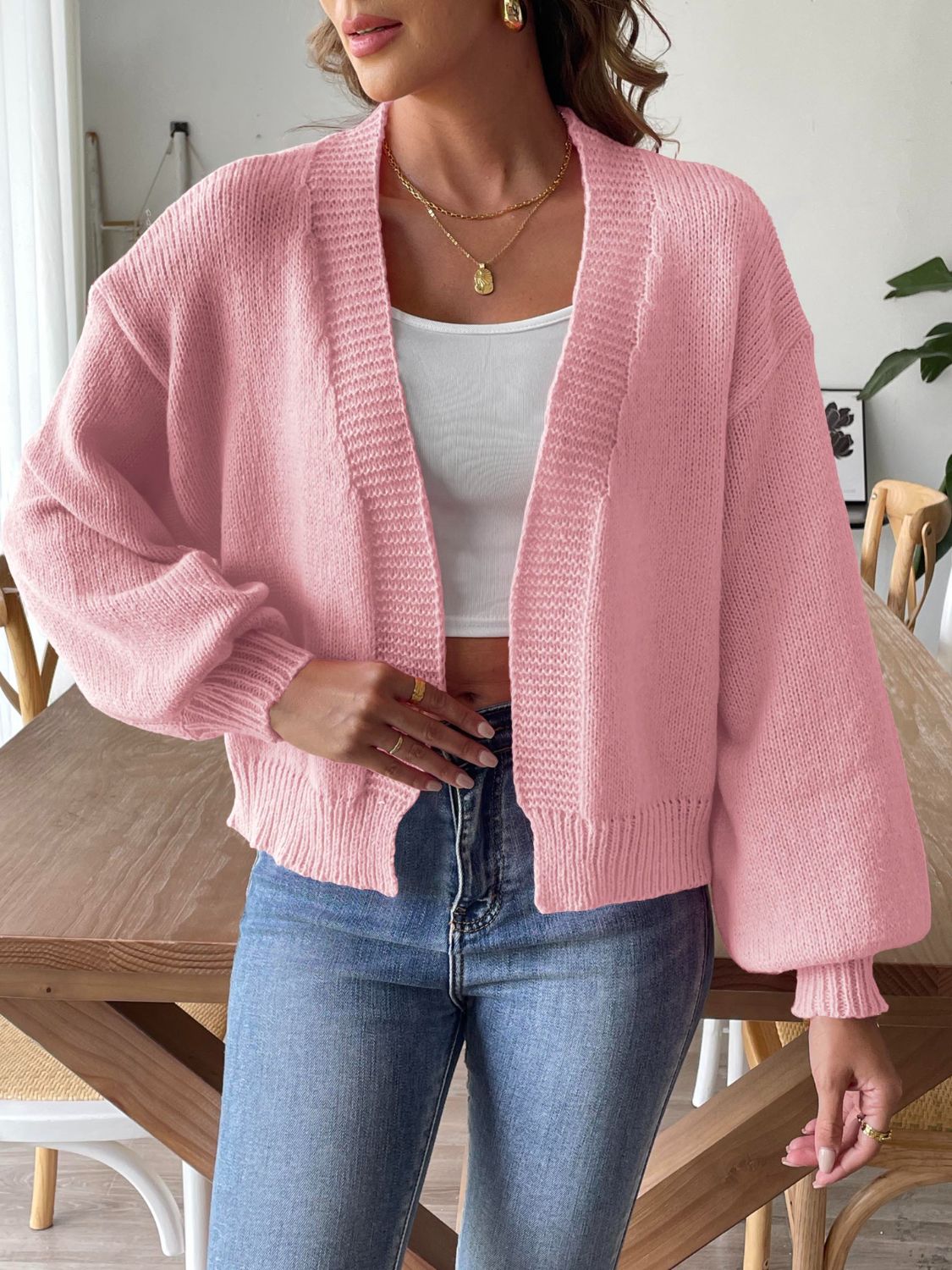 Chelsea - Legere Strickjacke mit langen Ärmeln und offener Front