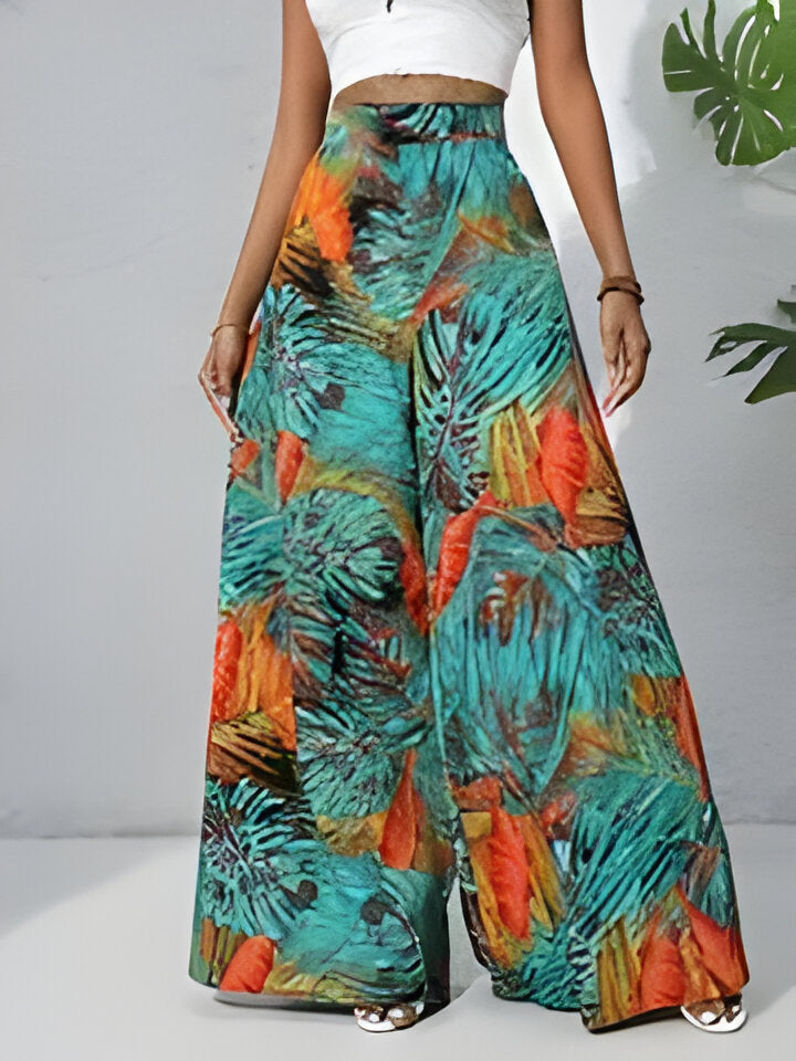 Hallie | Bohemian Floral Print Chiffon Hose mit weitem Bein für Frauen