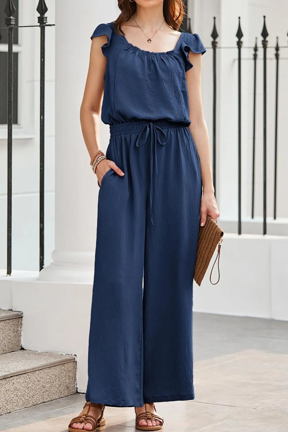 Karla - Lässiger Jumpsuit mit Volantärmeln und weitem Bein