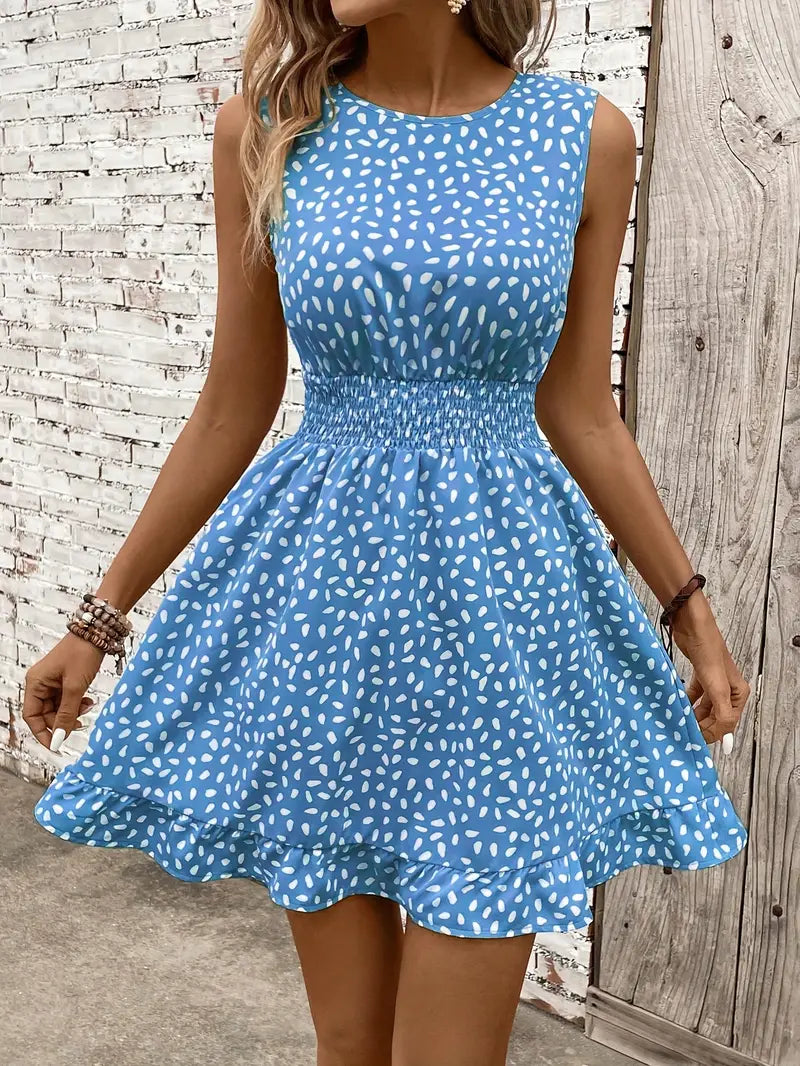 Isabella | Elegantes ärmelloses A-Linien-Kleid mit weißem Blumendruck für Damen