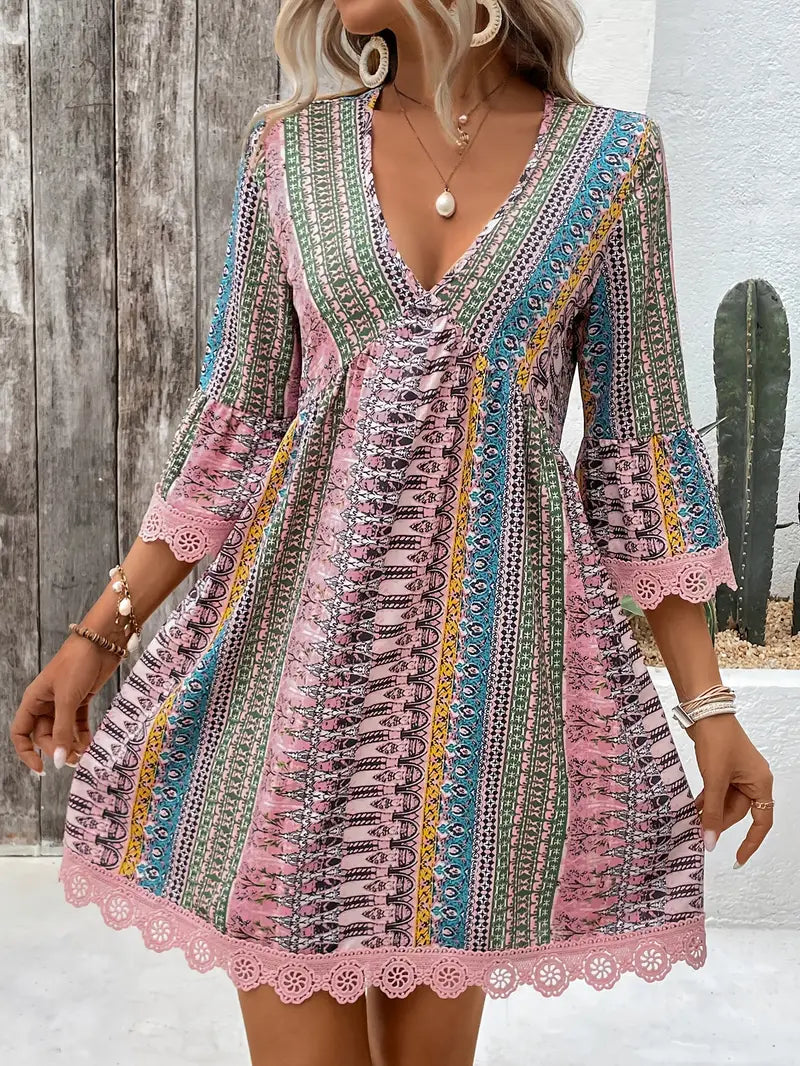 Claire | Elegantes Kleid mit V-Ausschnitt für Frauen mit Spitzenrand