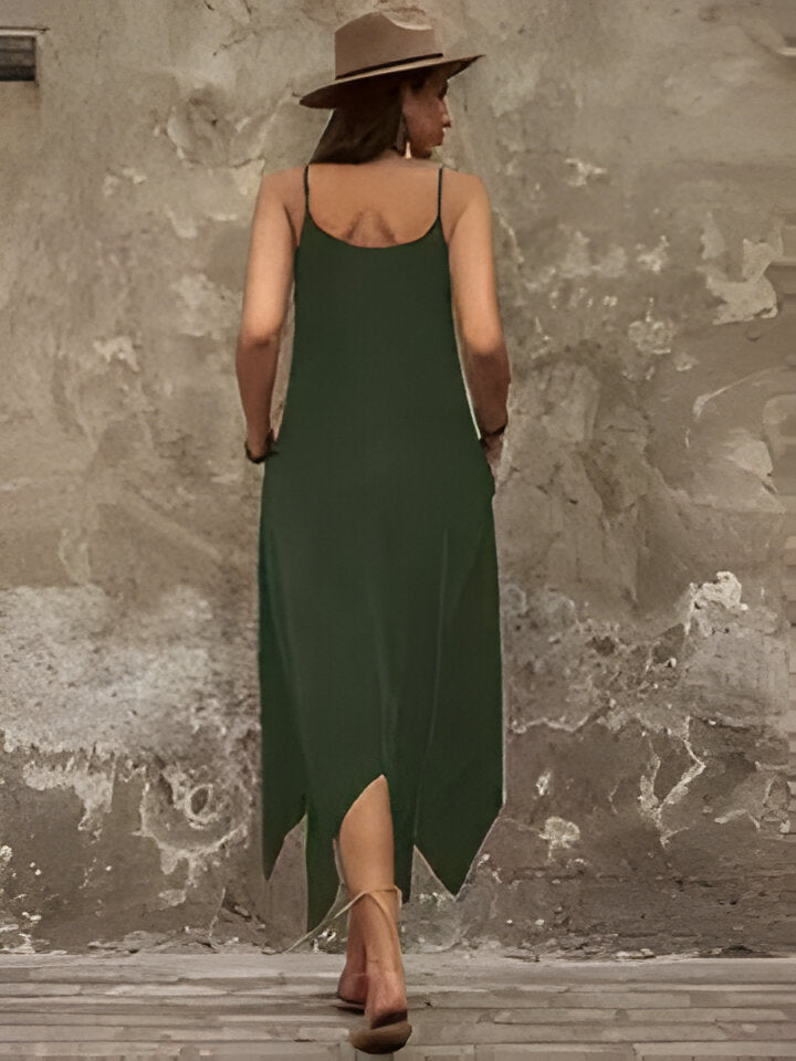 Harmonie | Schickes grünes Spaghetti-Trägerkleid für Frauen