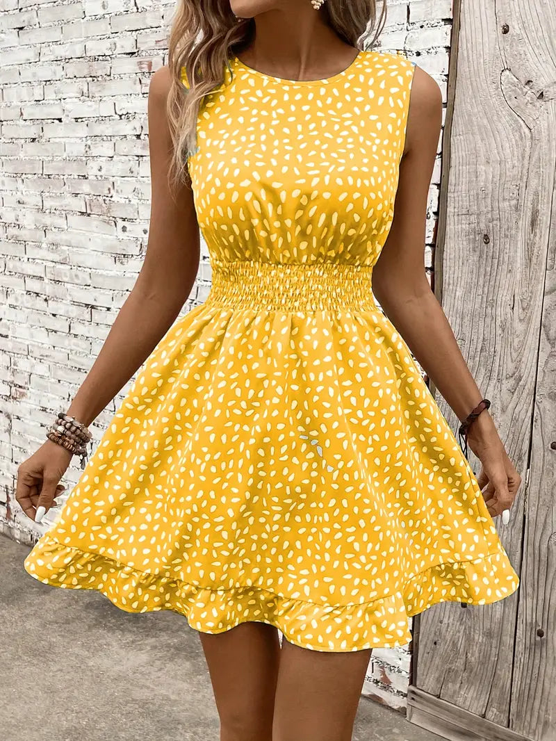 Isabella | Elegantes ärmelloses A-Linien-Kleid mit weißem Blumendruck für Damen